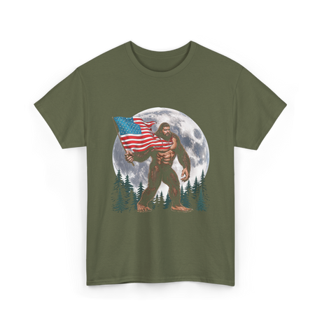 Bigfoot Sasquatch Bigfoot Moon T-Shirt - Military Green