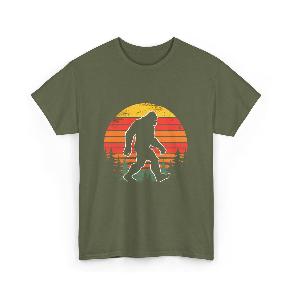 Bigfoot Silhouette Sasquatch Hunter T-Shirt - Military Green