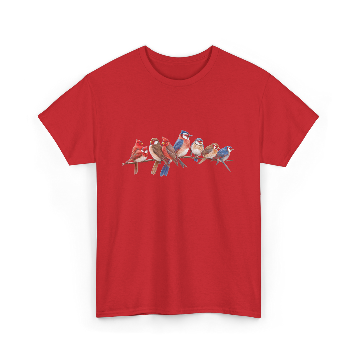 Birds on a Branch Ornithology T-Shirt - Red