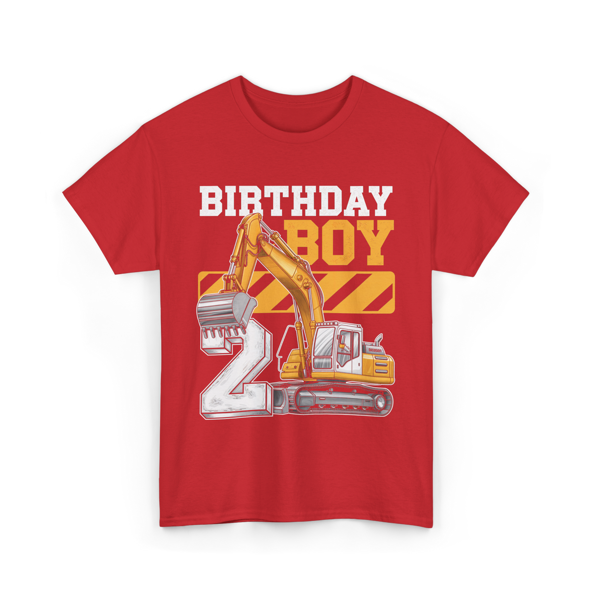 Birthday Boy 2 Excavator Construction T-Shirt - Red
