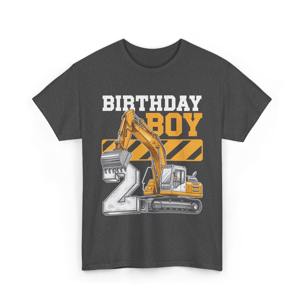 Birthday Boy 2 Excavator Construction T-Shirt - Dark Heather