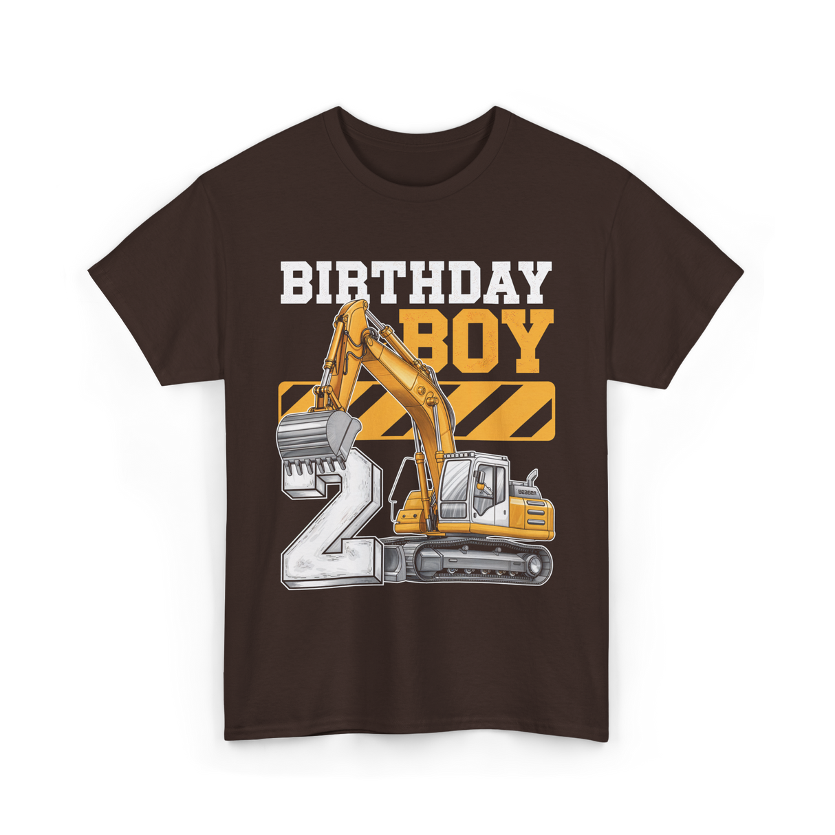 Birthday Boy 2 Excavator Construction T-Shirt - Dark Chocolate