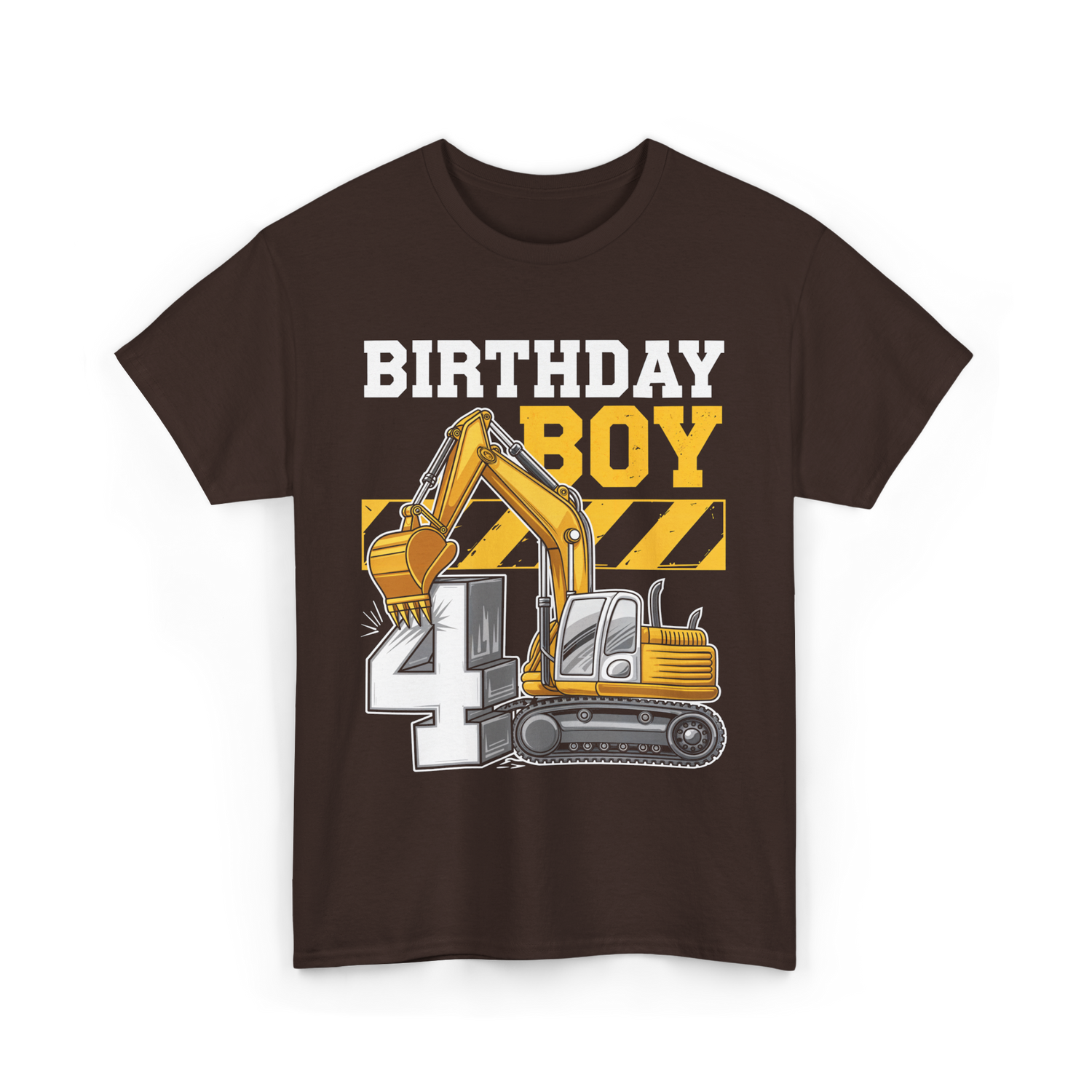 Birthday Boy 4th Excavator Construction T-Shirt - Dark Chocolate