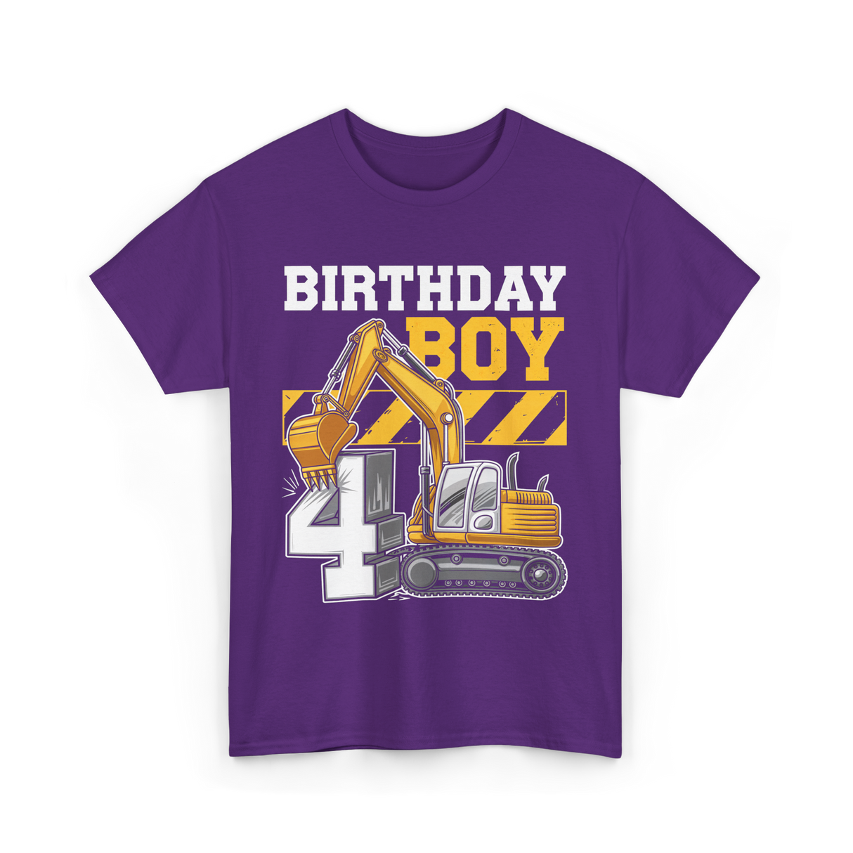 Birthday Boy 4th Excavator Construction T-Shirt - Purple