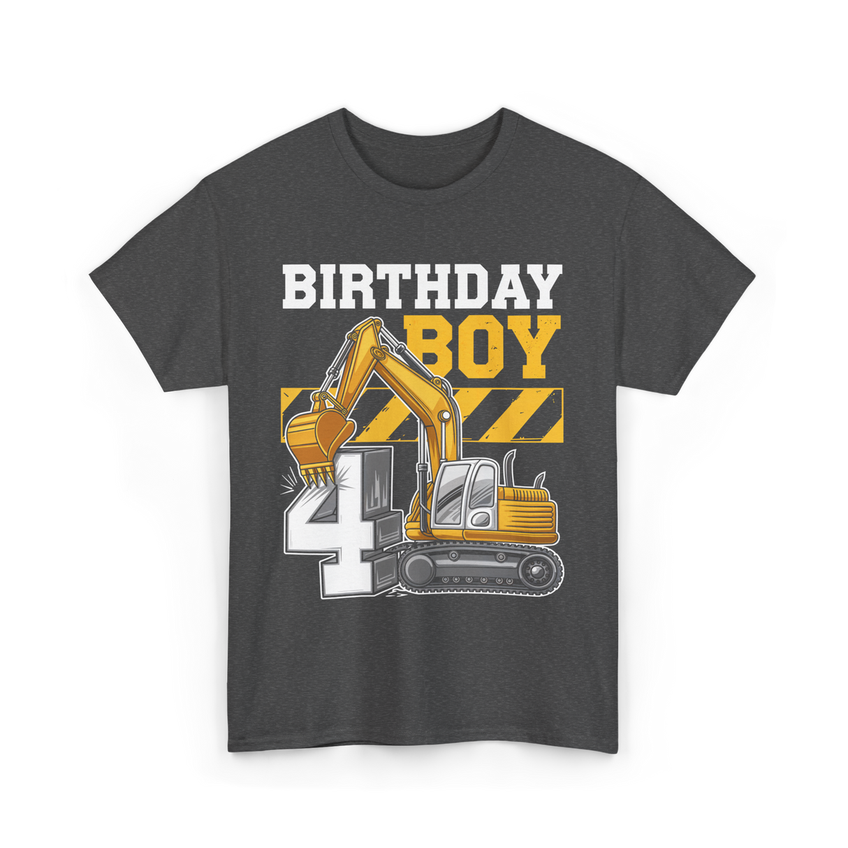 Birthday Boy 4th Excavator Construction T-Shirt - Dark Heather
