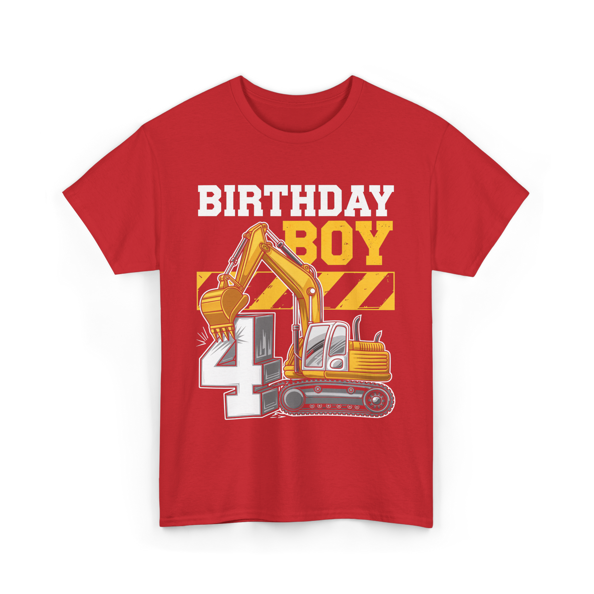 Birthday Boy 4th Excavator Construction T-Shirt - Red