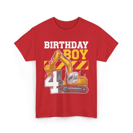 Birthday Boy 4th Excavator Construction T-Shirt - Red