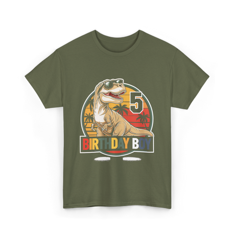 Birthday Boy 5 Dinosaur T-Shirt - Military Green