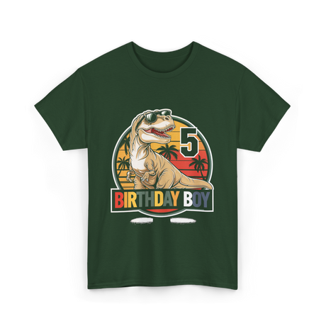 Birthday Boy 5 Dinosaur T-Shirt - Forest Green