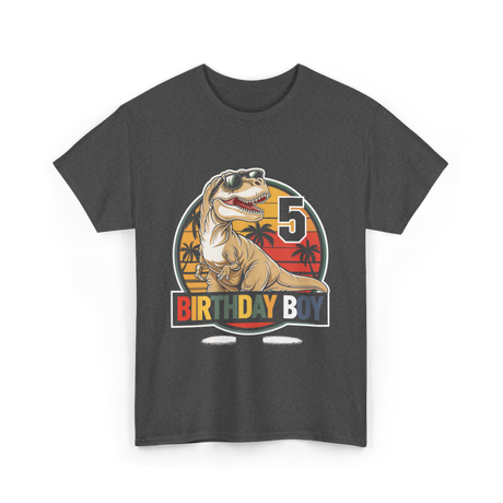 Birthday Boy 5 Dinosaur T-Shirt - Dark Heather