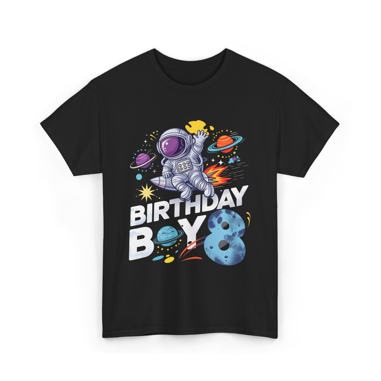 Birthday Boy 8 Space Explorer T-Shirt - Black