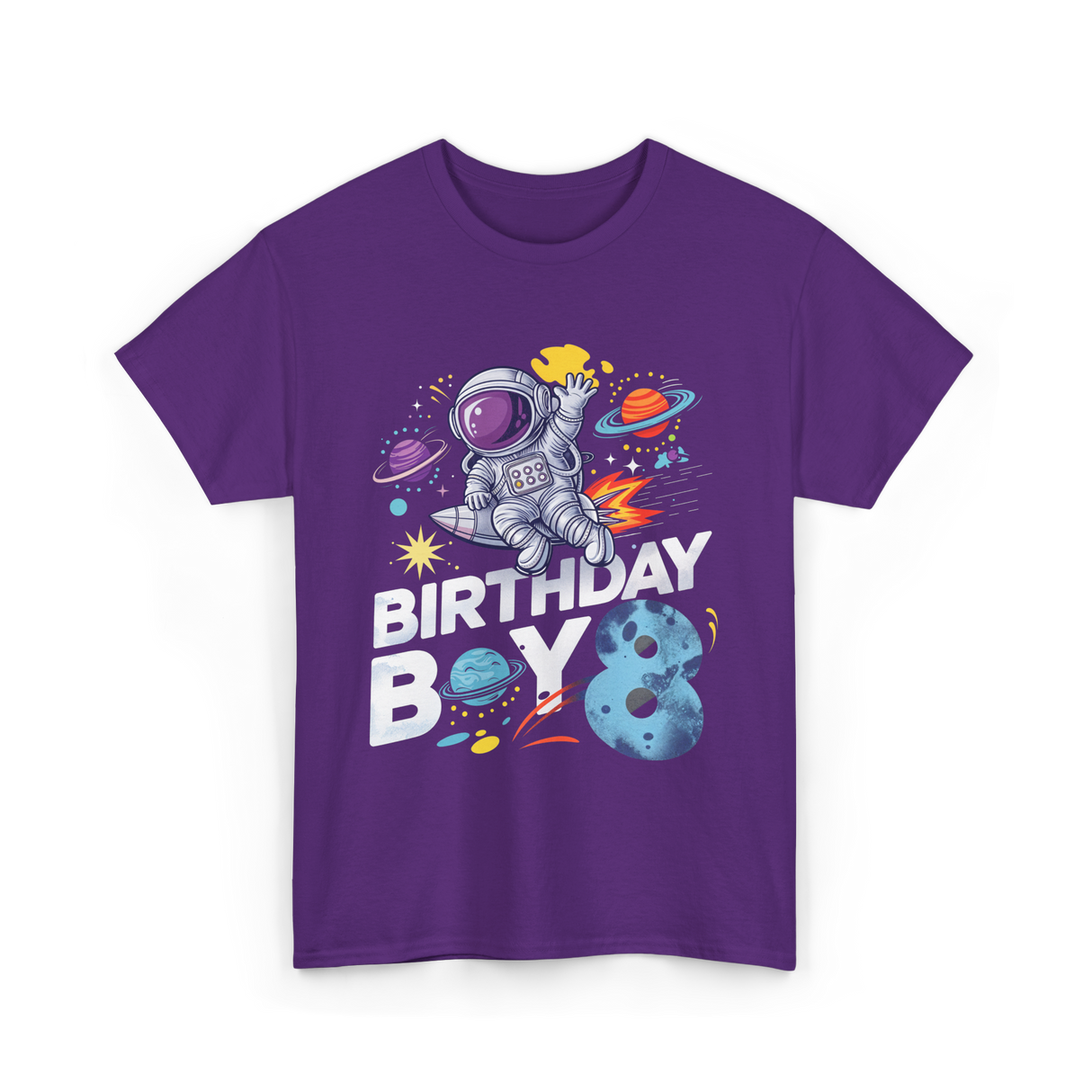 Birthday Boy 8 Space Explorer T-Shirt - Purple