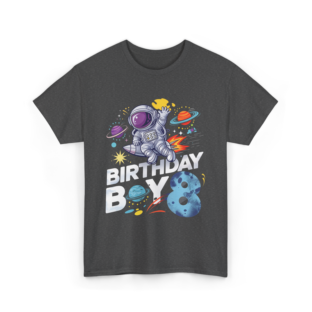 Birthday Boy 8 Space Explorer T-Shirt - Dark Heather