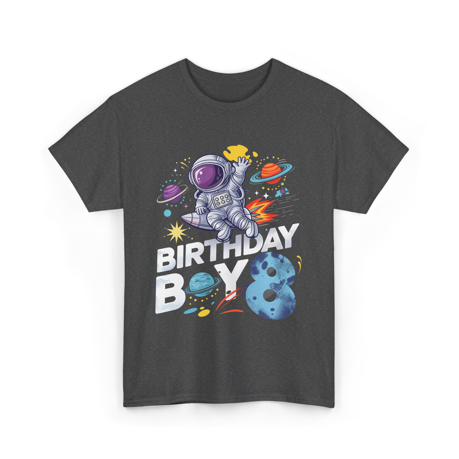 Birthday Boy 8 Space Explorer T-Shirt - Dark Heather