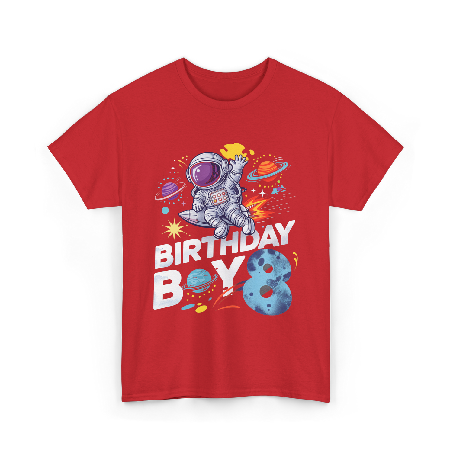 Birthday Boy 8 Space Explorer T-Shirt - Red