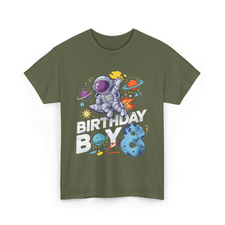Birthday Boy 8 Space Explorer T-Shirt - Military Green