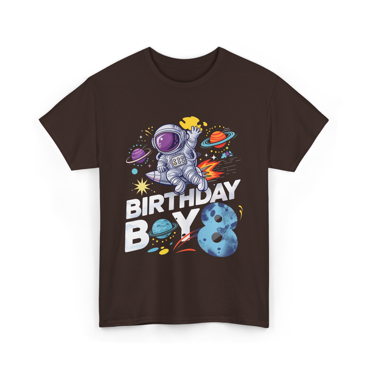 Birthday Boy 8 Space Explorer T-Shirt - Dark Chocolate