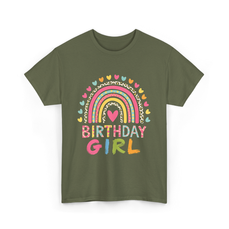 Birthday Girl Rainbow Celebration T-Shirt - Military Green