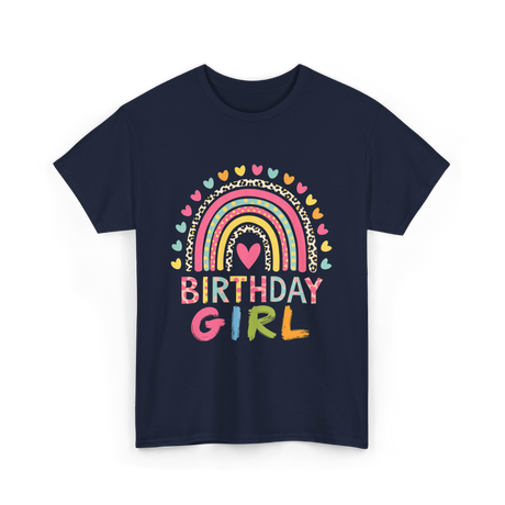 Birthday Girl Rainbow Celebration T-Shirt - Navy