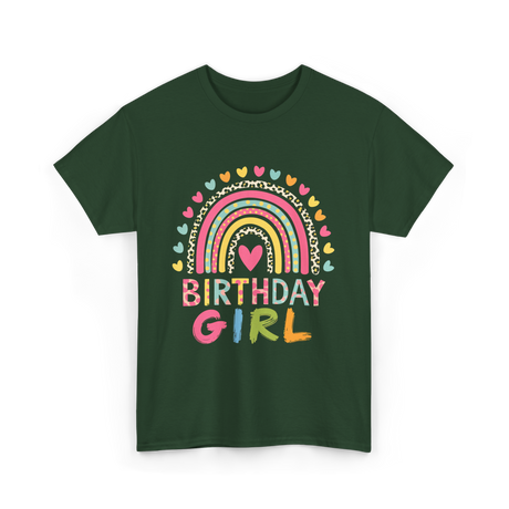 Birthday Girl Rainbow Celebration T-Shirt - Forest Green