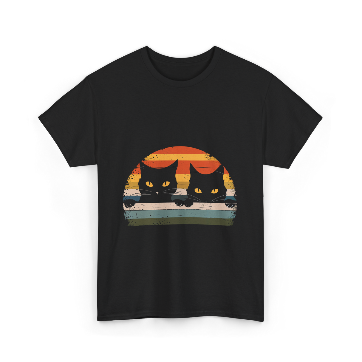 Black Cat Retro Cats Cat Lover T-Shirt - Black