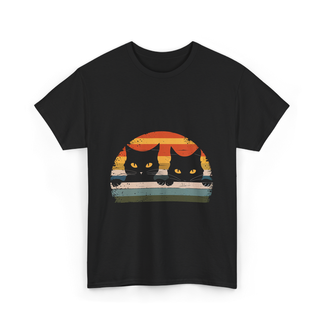Black Cat Retro Cats Cat Lover T-Shirt - Black