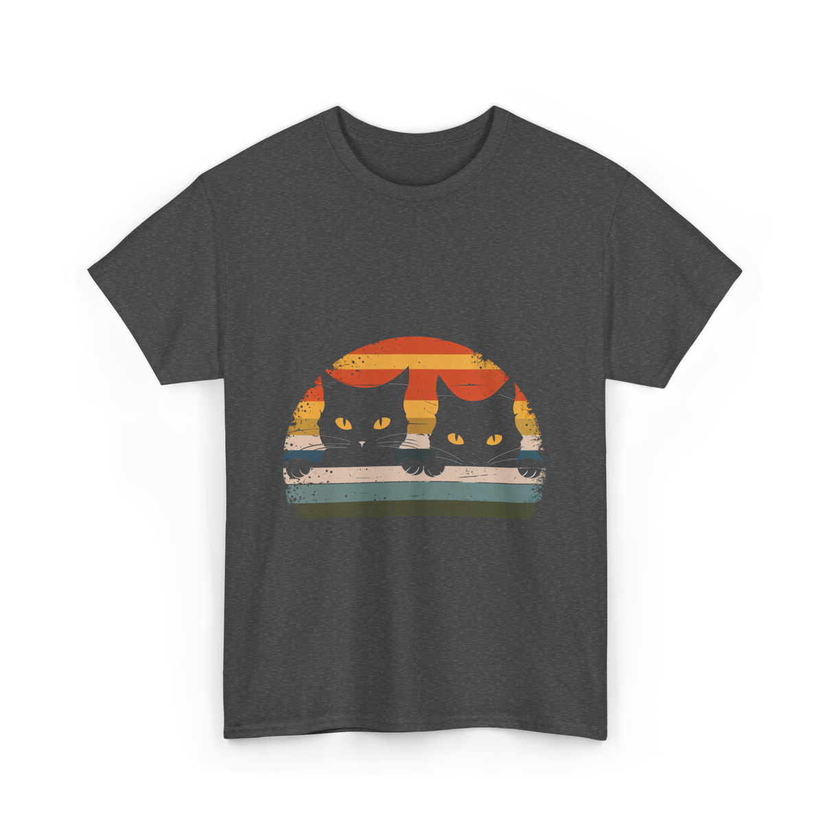 Black Cat Retro Cats Cat Lover T-Shirt - Dark Heather
