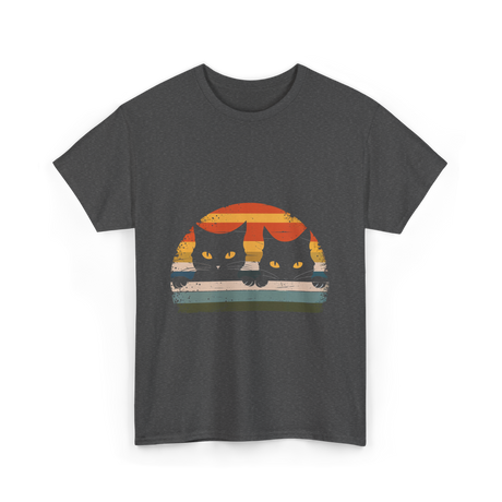 Black Cat Retro Cats Cat Lover T-Shirt - Dark Heather