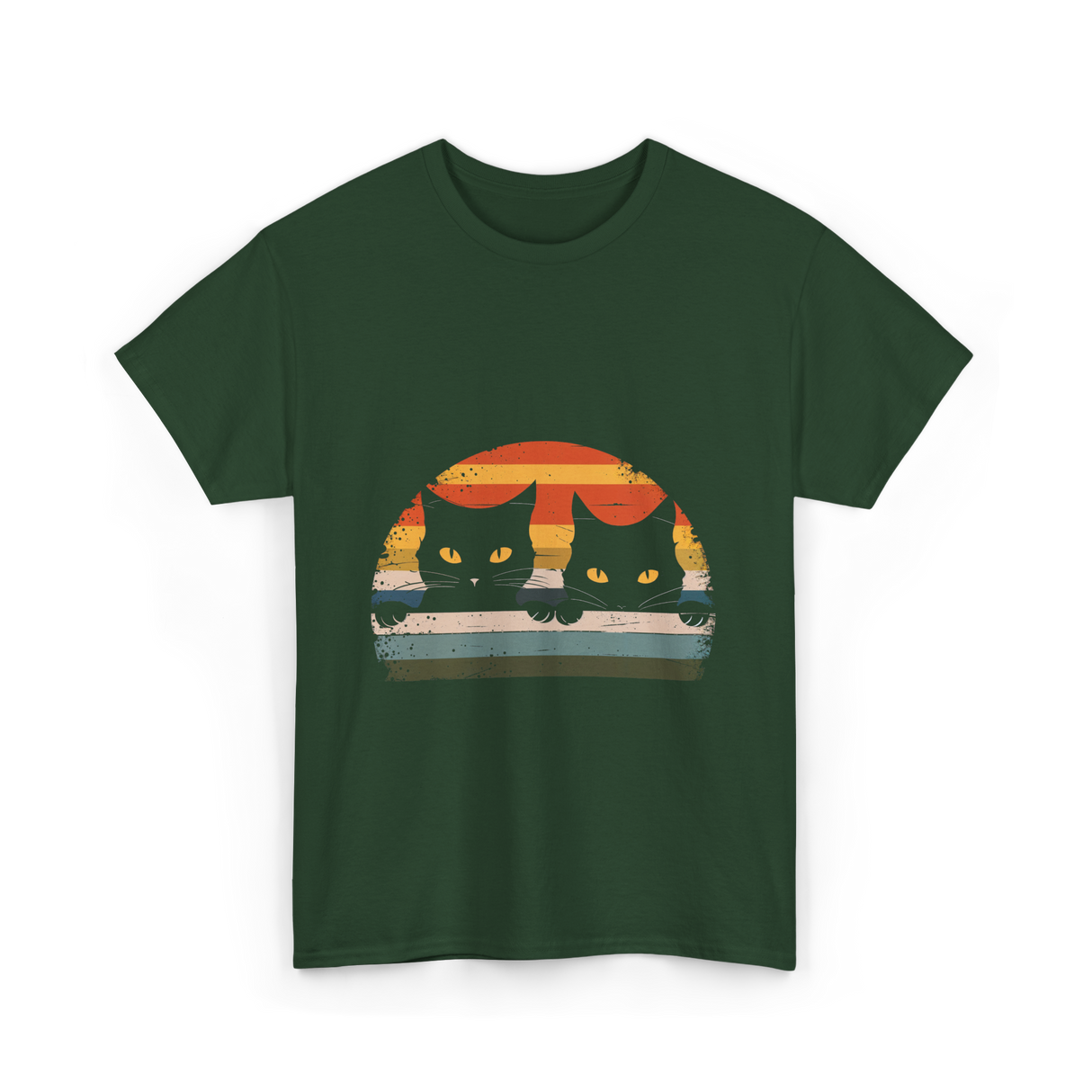 Black Cat Retro Cats Cat Lover T-Shirt - Forest Green