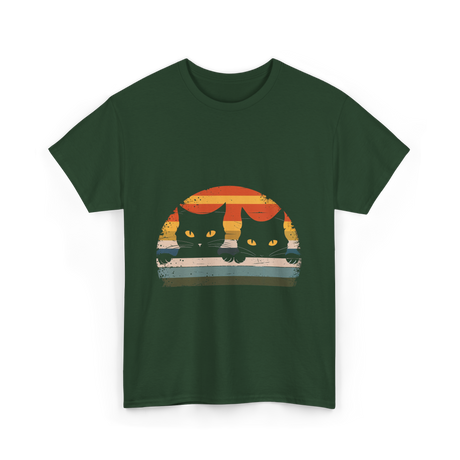 Black Cat Retro Cats Cat Lover T-Shirt - Forest Green
