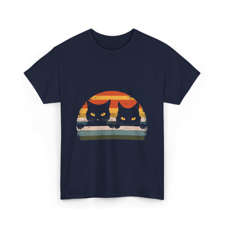 Black Cat Retro Cats Cat Lover T-Shirt - Navy