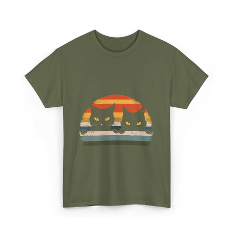 Black Cat Retro Cats Cat Lover T-Shirt - Military Green