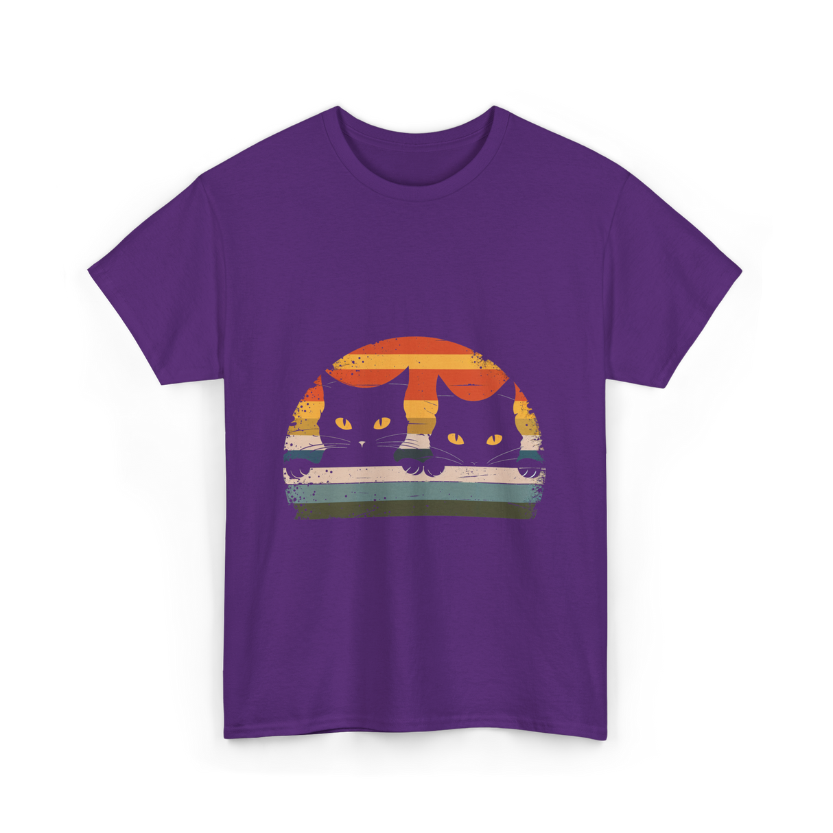 Black Cat Retro Cats Cat Lover T-Shirt - Purple