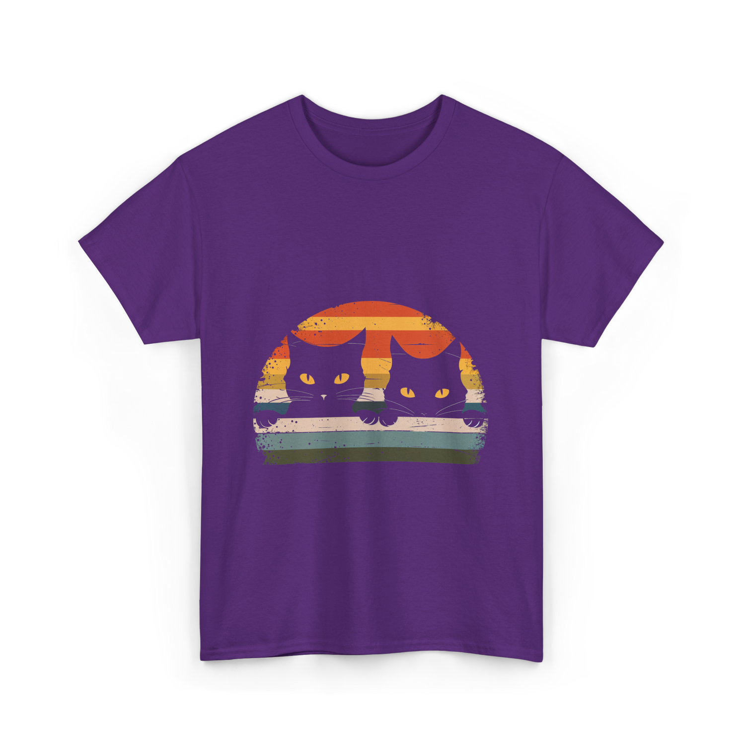 Black Cat Retro Cats Cat Lover T-Shirt - Purple