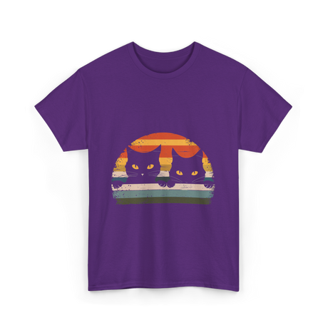 Black Cat Retro Cats Cat Lover T-Shirt - Purple