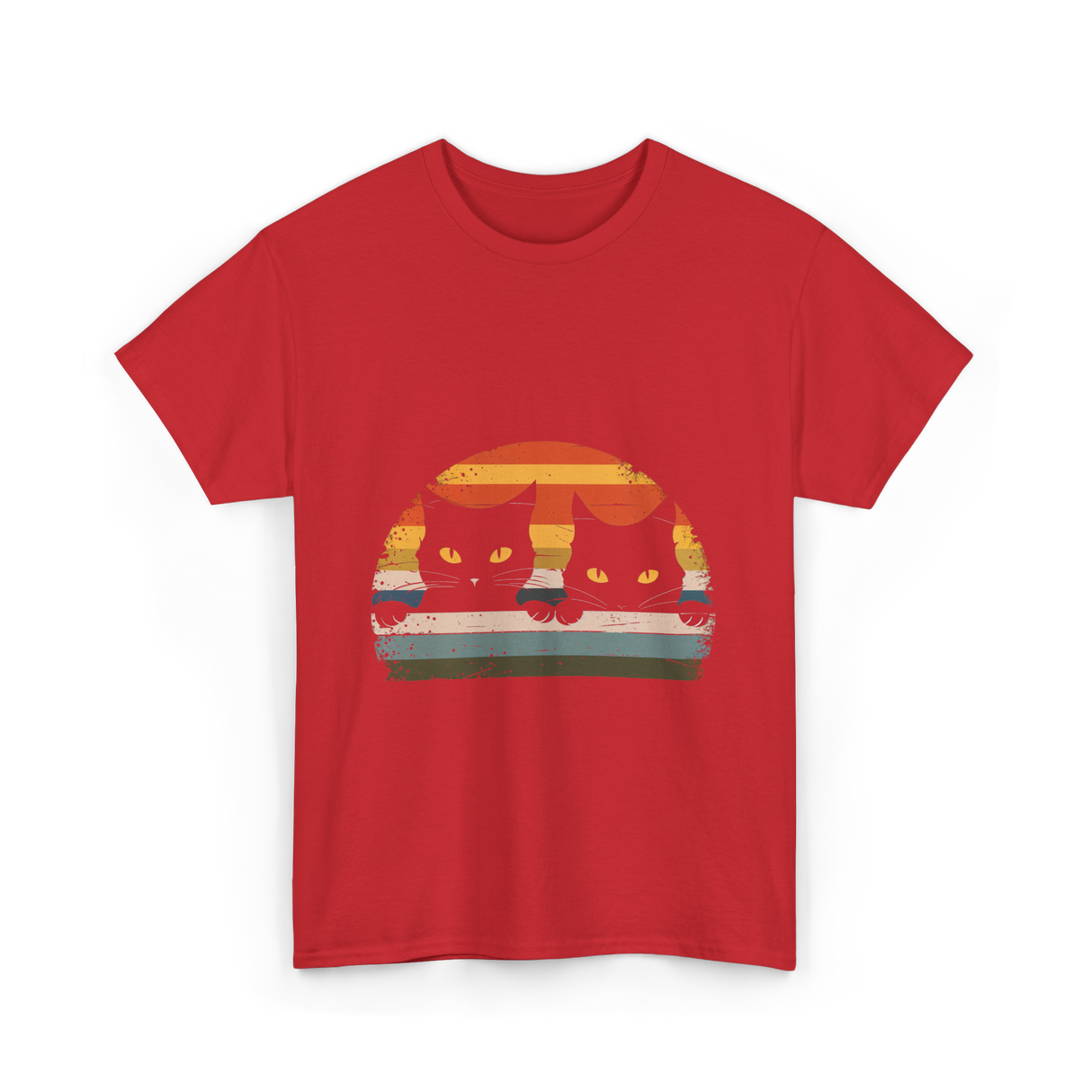 Black Cat Retro Cats Cat Lover T-Shirt - Red