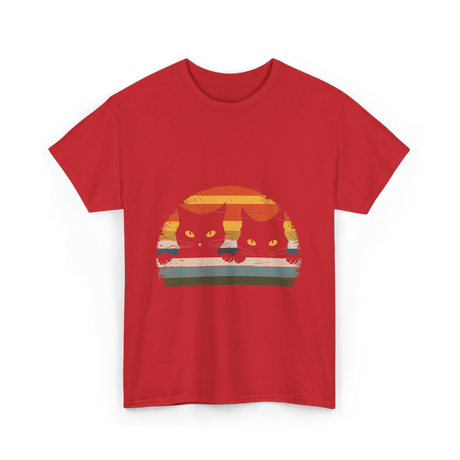 Black Cat Retro Cats Cat Lover T-Shirt - Red