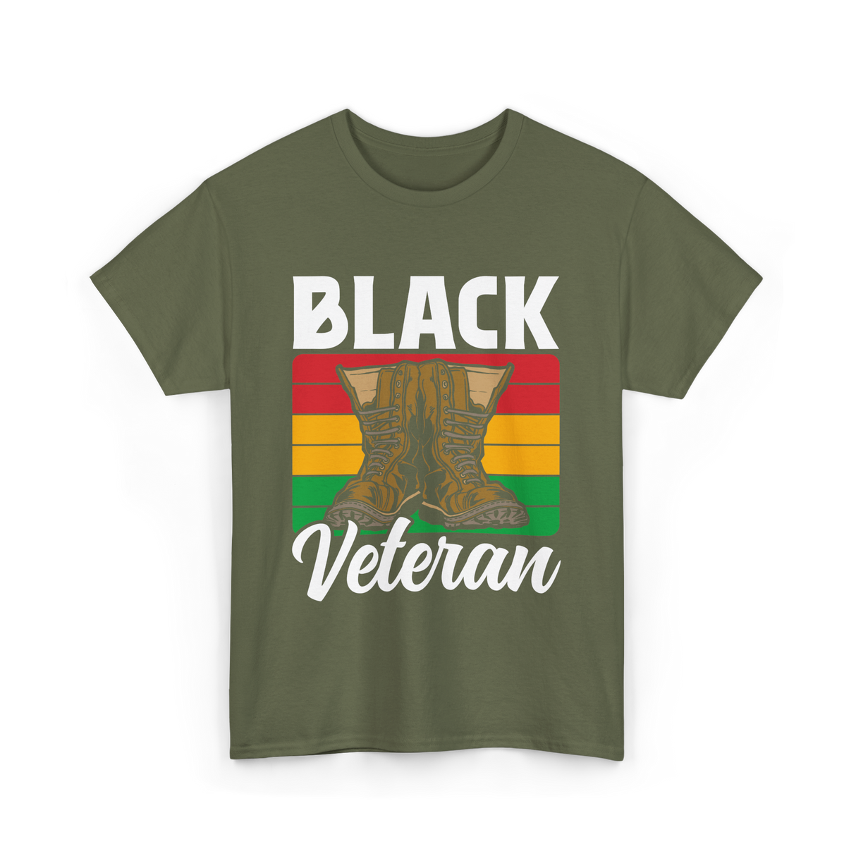 Black Veteran Boots Military T-Shirt - Military Green