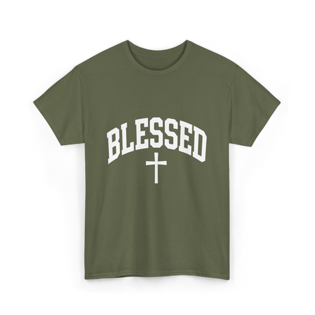 Blessed Cross Faith Christian T-Shirt - Military Green