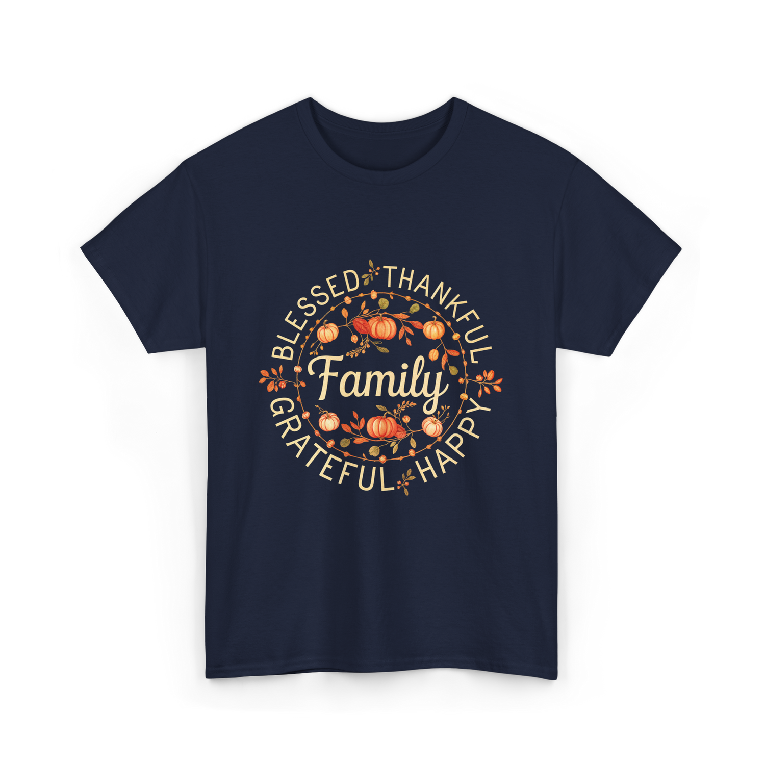 Blessed Thankful Family Grateful T-Shirt - Navy