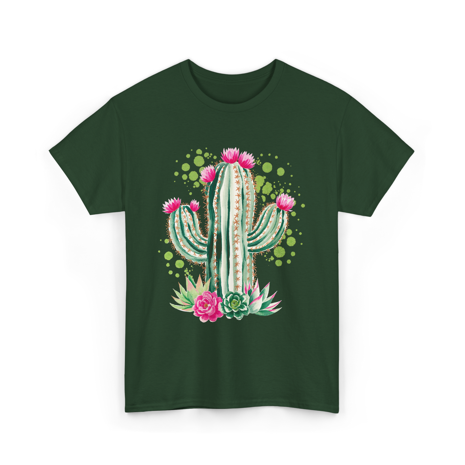 Blooming Cactus Flowers Cacti T-Shirt - Forest Green