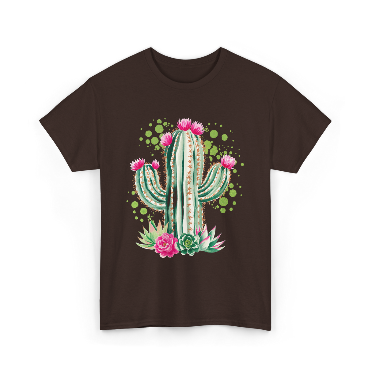 Blooming Cactus Flowers Cacti T-Shirt - Dark Chocolate