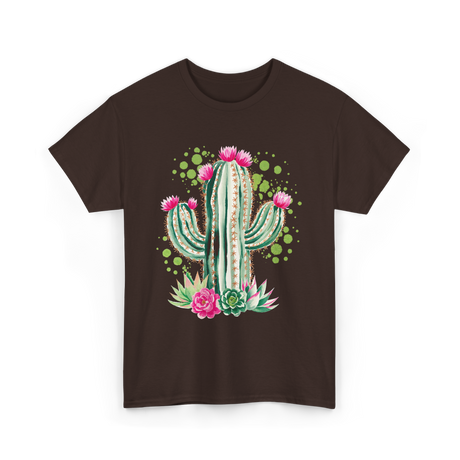 Blooming Cactus Flowers Cacti T-Shirt - Dark Chocolate