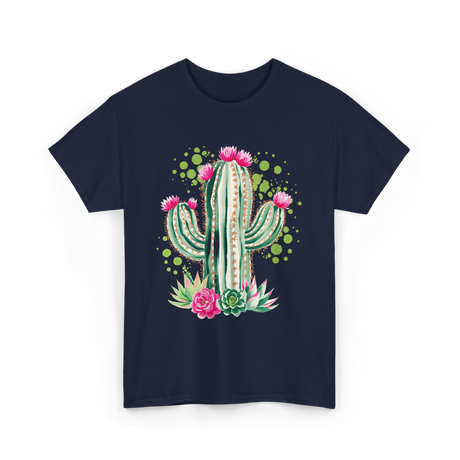 Blooming Cactus Flowers Cacti T-Shirt - Navy