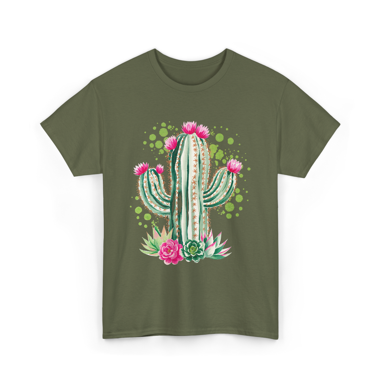 Blooming Cactus Flowers Cacti T-Shirt - Military Green