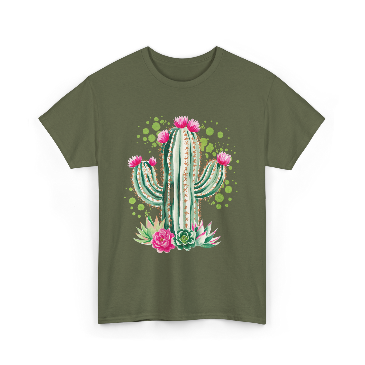 Blooming Cactus Flowers Cacti T-Shirt - Military Green