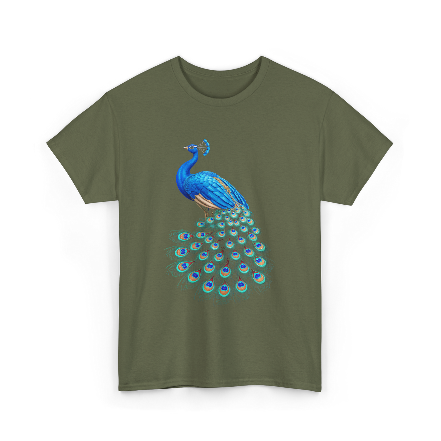Blue Peacock Bird Lover Peacock T-Shirt - Military Green