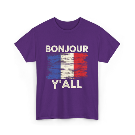 Bonjour Y'All French Flag T-Shirt - Purple