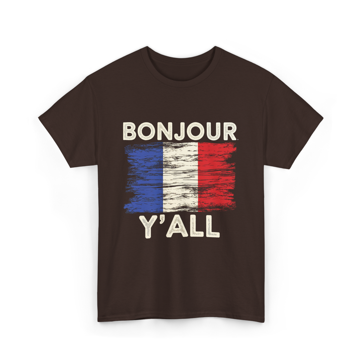 Bonjour Y'All French Flag T-Shirt - Dark Chocolate