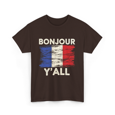 Bonjour Y'All French Flag T-Shirt - Dark Chocolate